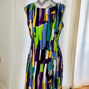 Multi-colored Sleeveless Sheath Dress-Size:10